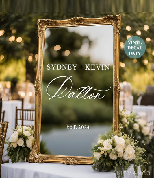 Last Name Mirror Decal for Reception Welcome Sign