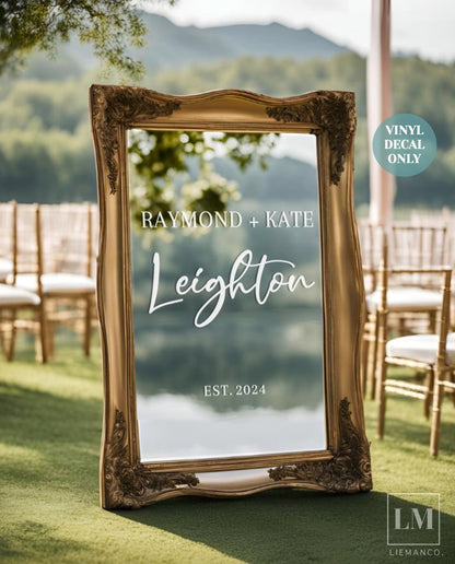 Last Name Mirror Decal for Reception Welcome Sign