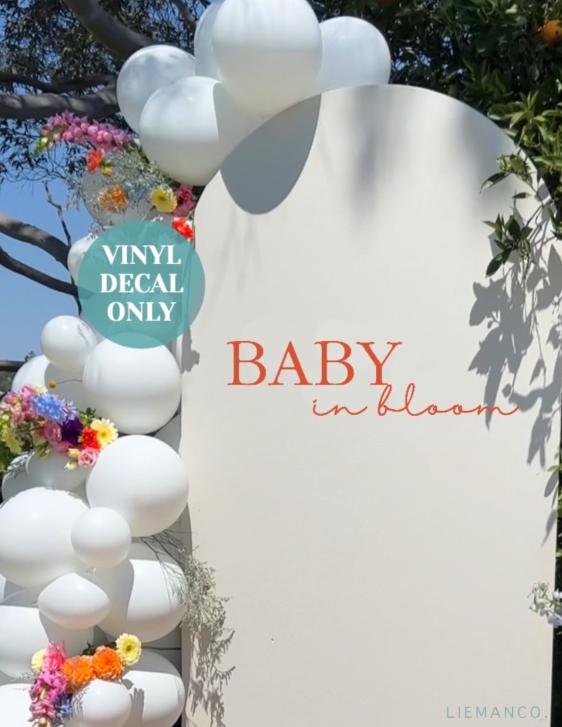 Baby In Bloom Vinyl Decal for Baby Shower Backdrop