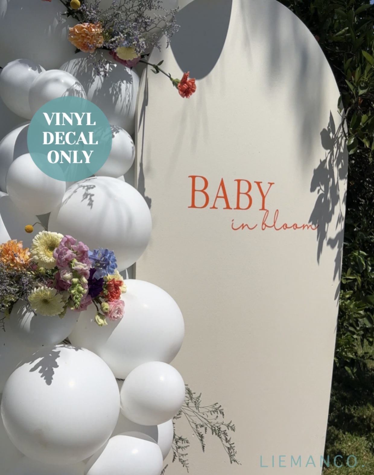 Baby In Bloom Vinyl Decal for Baby Shower Backdrop